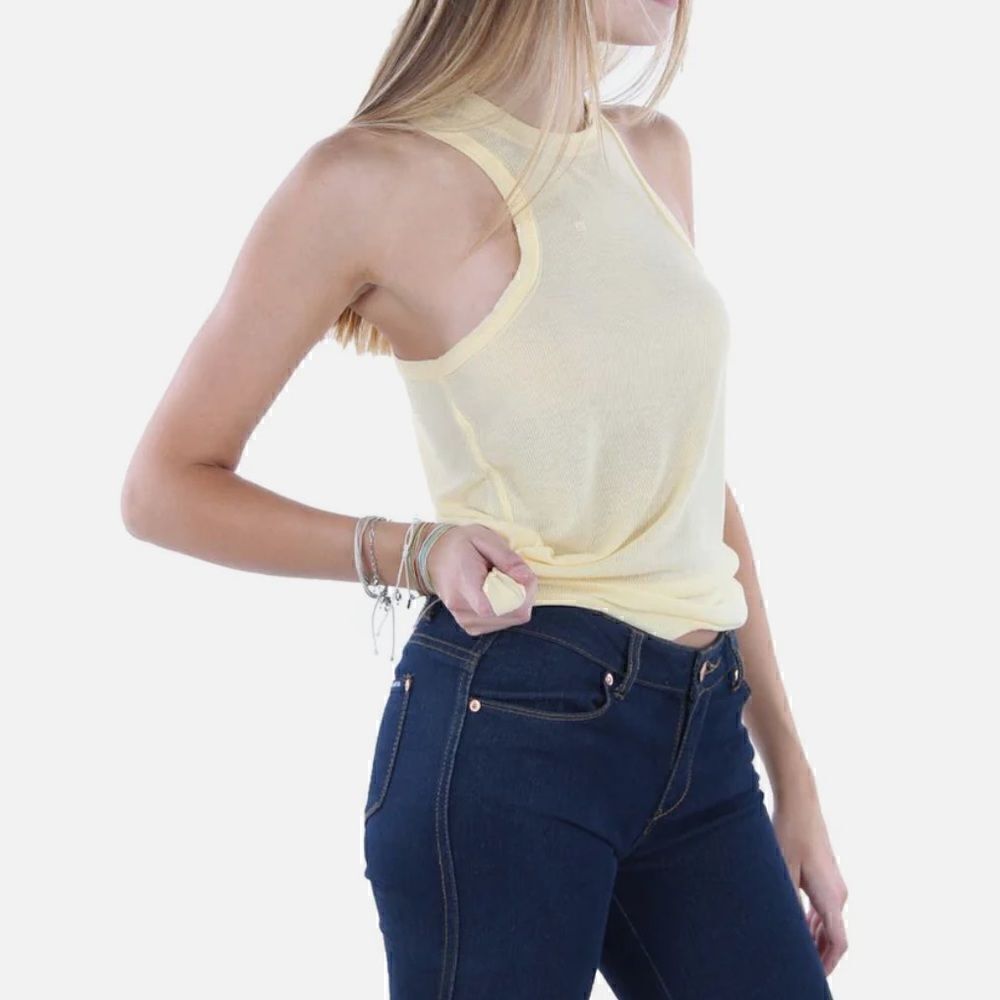 NWOT Free People Movement Tank Yellow Ribbed L Very Varsity Exercise Lounge